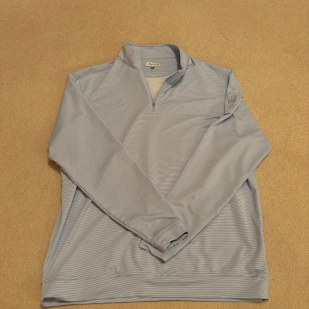 Men's Peter Millar Light Blue Striped Quarter Zip EMBROIDERED SLEEVE XXL